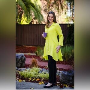 Fridaze Luxury Linen Lime Green Button Down Tunic Shirt medium oversized